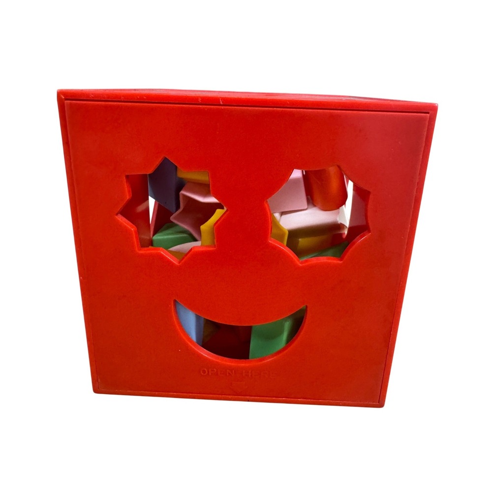 Vintage Child Guidance Toy Shape Sorter Red Cube with 18 Colorful Blocks 1970s